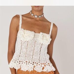 NEW White Handmade Crochet Top, Pearl Details, Size M